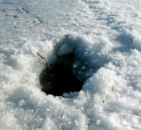 Ice Hole In Slushy Snow