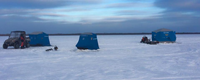 image of portable ice shelters on Red Lake
