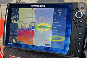 image of humminbird helix with spot-lock engaged