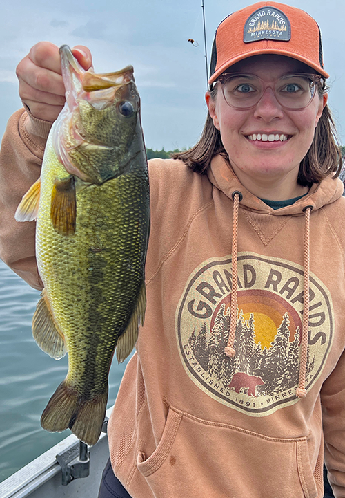 image of Rebecca White with nice Largemouth Bass caught near Grand Rapids Minnesota