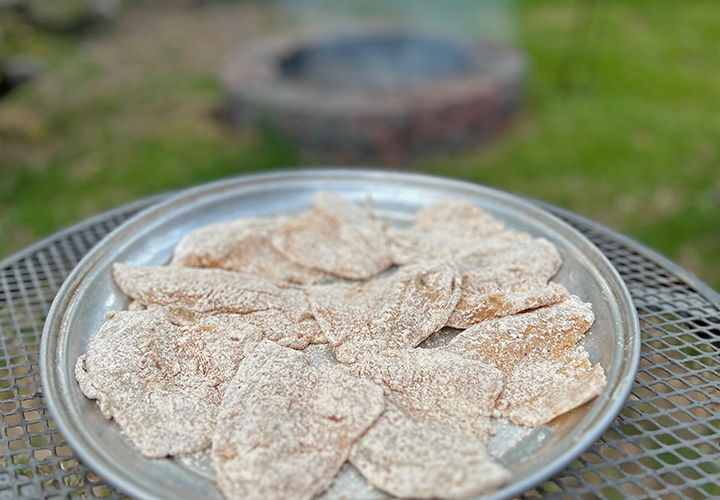 image of panfish fillets with Jeff Sundin's shore luch fish coating applied
